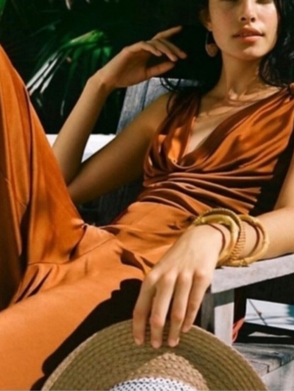 Anthropology Enchantment Maeve Silky Burnt Orange Jumpsuit Drape Neck Sz XS